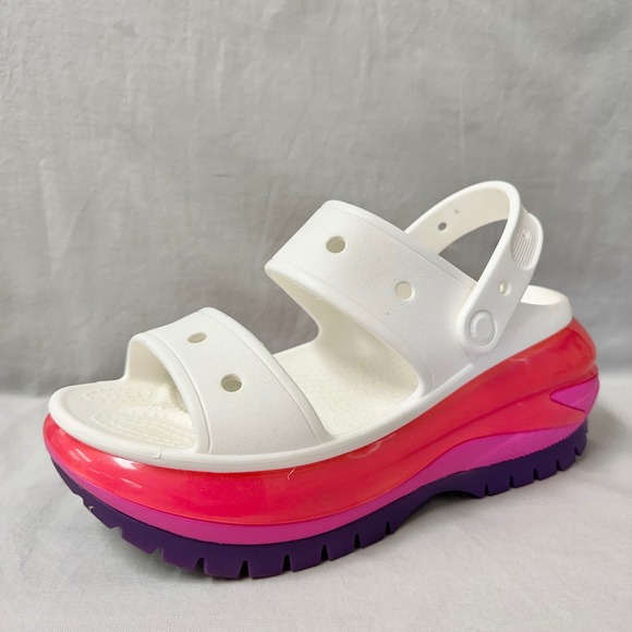 Crocs Classic Mega Crush Platform Sandal 'White Red Purple' Women's Size‎ 9